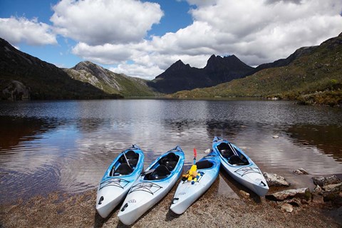 Framed Kayaks, Cradle Mountain and Dove Lake, Western Tasmania, Australia Print