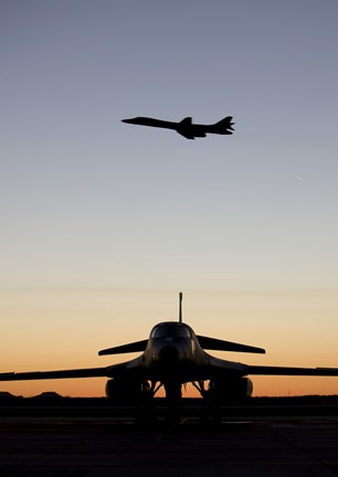 Framed B-1B Lancer Takes Off at Sunset from Dyess Air Force Base, Texas Print