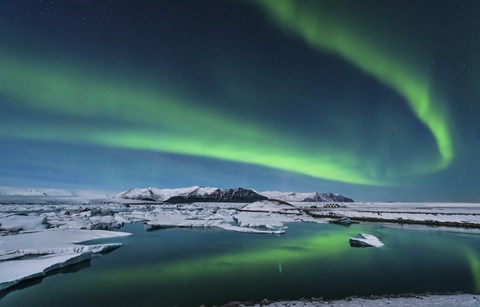 Framed Northern Lights over the Glacier Lagoon in Iceland Print