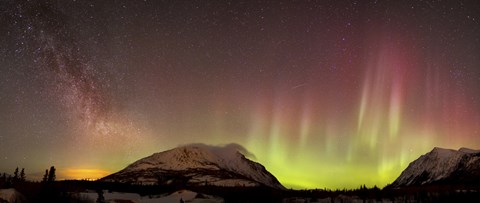 Framed Red Aurora Borealis and Milky Way over Carcross Desert, Canada Print