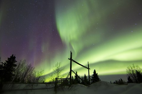Framed Aurora Borealis over a Ranch, Whitehorse, Yukon, Canada Print