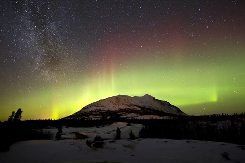 Framed Aurora Borealis and Milky Way over Carcross Desert, Canada Print