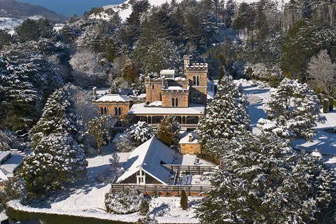 Framed Larnach Castle and Snow, Otago Peninsula, South Island, New Zealand Print