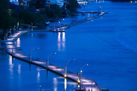 Framed Evening View of a pontoon Bridge over Brisbane River, Brisbane, Queensland Print