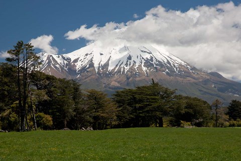 Framed View of volcanic mountain Mt Taranaki, North Island, New Zealand Print