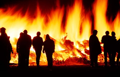 Framed Bonfire, Brass Monkey Motorcycle Rally, Oturehua, Maniototo, Central Otago Print