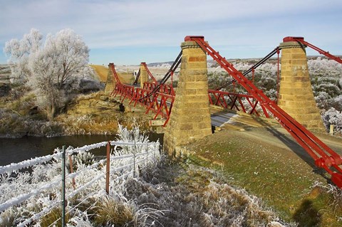 Framed Historic Suspension Bridge, Taieri River, Sutton, Otago, South Island, New Zealand Print