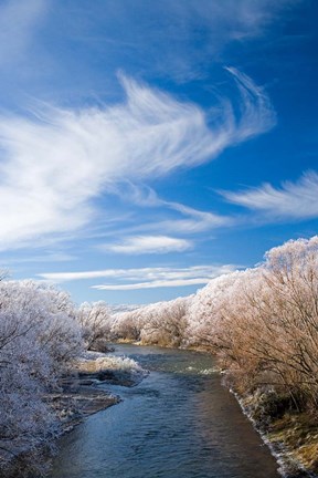 Framed Manuherikia River and Hoar Frost, Ophir, Central Otago, South Island, New Zealand Print