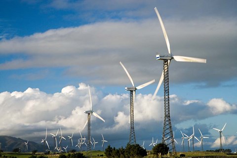 Framed Tararua Wind Farm, Tararua Ranges, near Palmerston North, North Island, New Zealand Print