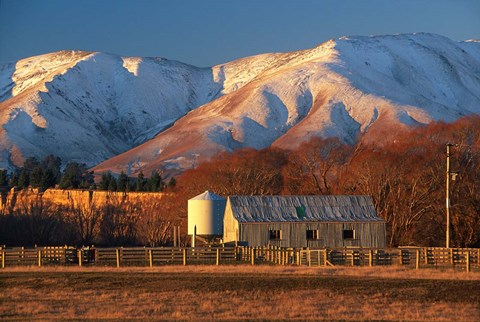Framed Woolshed and Kakanui Mountains, Otago, New Zealand Print