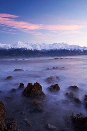 Framed New Zealand, South Island, Seaward Kaikoura Range, Waves Print