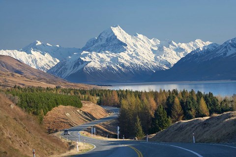 Framed Road to Aoraki Mount Cook, Mackenzie Country, South Canterbury, South Island, New Zealand Print