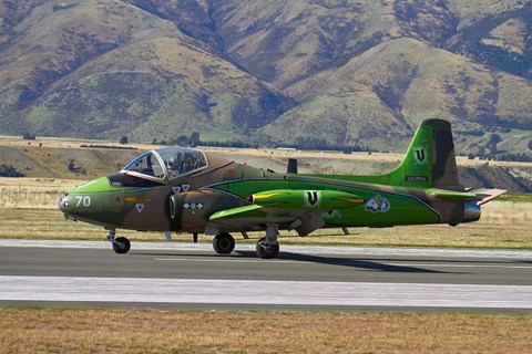 Framed Strikemaster jet, Warbirds over Wanaka, War plane, South Island, New Zealand Print