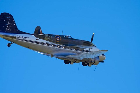 Framed Supermarine Spitfire, British and allied WWII War Plane, DC3 (Douglas C-47 Dakota) Print