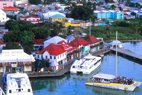 Framed Aerial View, St John, Antigua Print