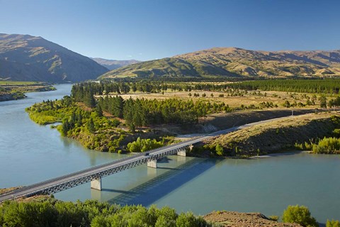 Framed Bannockburn Bridge and Kawarau Arm, Lake Dunstan, South Island, New Zealand Print