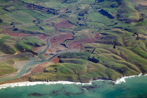 Framed Pleasant River, near Palmerston, East Otago, South Island, New Zealand - aerial Print