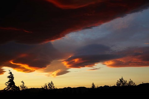 Framed Spectacular sunset over Mossburn, Southland, South Island, New Zealand Print