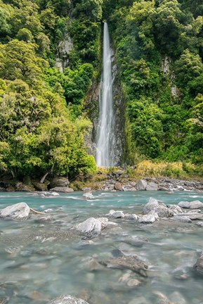 Framed New Zealand, South Island, Haast Pass, Thunder Creek Falls Print
