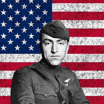 Eddie Rickenbacker in front of the American flag by John Parrot