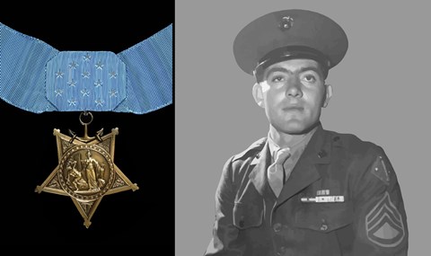 Framed Sergeant John Basilone and the Medal of Honor Print