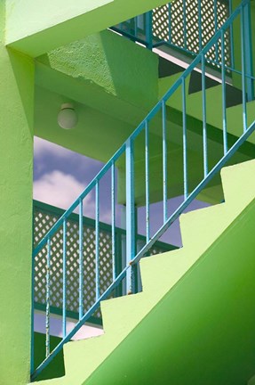 Framed Hotel Staircase (vertical), Rockley Beach, Barbados Print