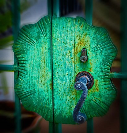 Framed Iron Gate Door Handle in Road Town, Tortola, British Virgin Islands Print