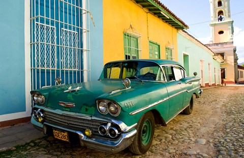 Framed 1958 Classic Chevy Car, Trinidad Cuba Print
