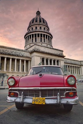 Framed 1950&#39;s era pink car,  Havana Cuba Print