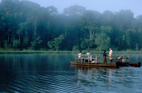 Framed Wildlife from Raft on Oxbow Lake, Morning Fog, Posada Amazonas, Tamboppata River, Peru Print