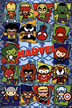 Framed Marvel - Kawaii Grid Print