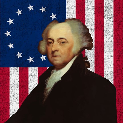 Framed John Adams Against the American Flag Print