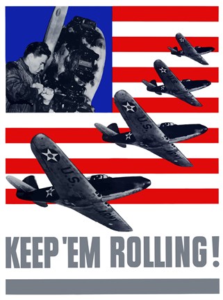 Framed Keep &#39;Em Rolling! - Planes Over Flag Print
