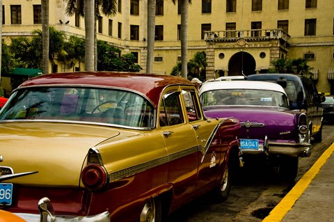 Framed Classic American cars, streets of Havana, Cuba Print