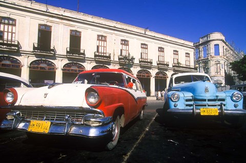 Framed Classic Cars, Old City of Havana, Cuba Print
