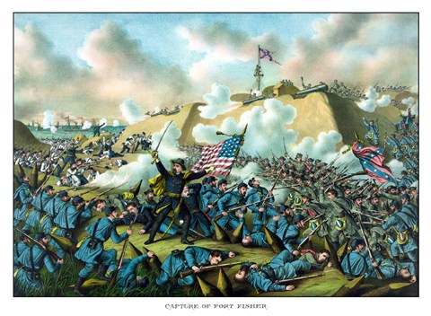 Framed Civil War Print Depicting the Union Army&#39;s Capture of Fort Fisher Print