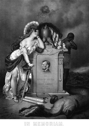 Framed Lady Liberty and a Slave at the Grave of President Lincoln Print