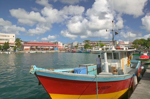 Framed Fish Sellers at the Waterfront, Grande Terre, Guadaloupe, Caribbean Print