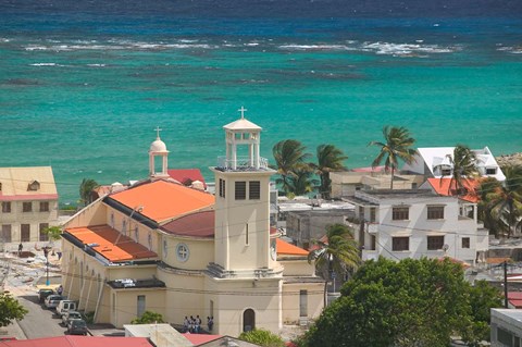 Framed Town View and Church on Marie-Galante Island, Guadaloupe, Caribbean Print