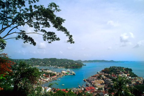 Framed View from Mountain of St Georges, Grenada, Caribbean Print