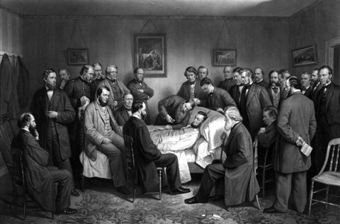 Framed President Abraham Lincoln on his Deathbed Print