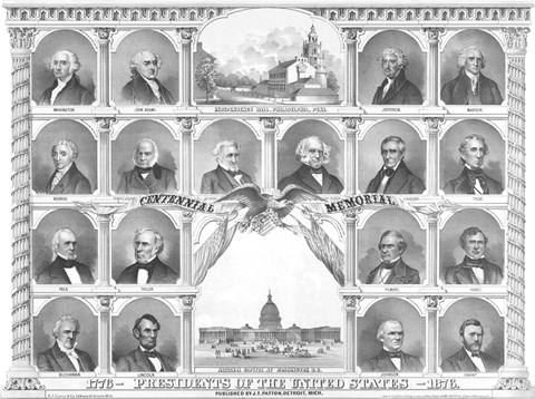 Framed First Eighteen Presidents of The United States Print
