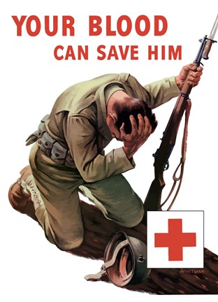 Framed Vintage Red Cross - Your Blood Can Save Him Print