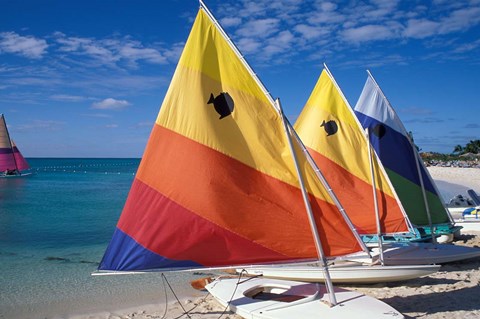 Framed Sailboats on the Beach at Princess Cays, Bahamas Print