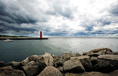 Framed Muskegon South Breakwater lighthouse, Lake Michigan, Muskegon, Michigan, USA Print