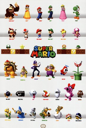 Framed Super Mario - Character Grid Print