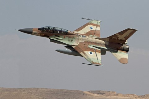 Framed F-16B Netz of the Israeli Air Force in flight over Israel Print