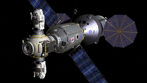 Framed Artist&#39;s concept of a Deep Space Vehicle with Extended Stay Module and Manned Maneuvering Vehicles Print