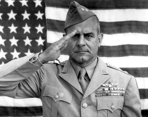Framed General James Jimmy Doolittle Saluting with The American Flag Print