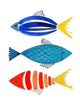 Framed Summer Fish Trio Print